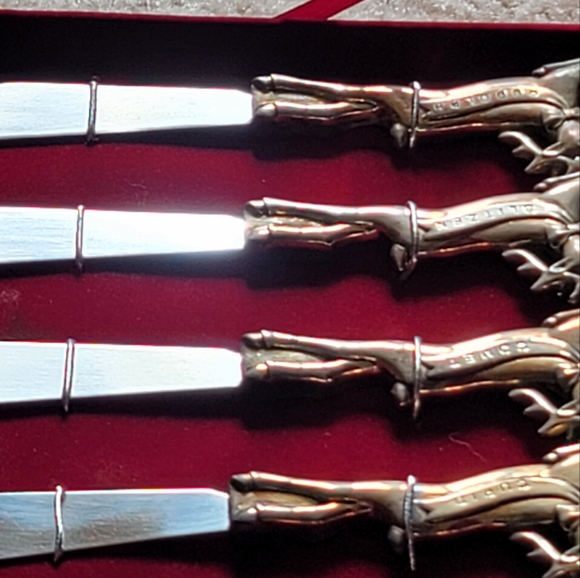 Set of 6 Vintage Nordstorm Reindeer Butter Cheese Spreaders Silver-Plated Knives - Picture 2 of 6